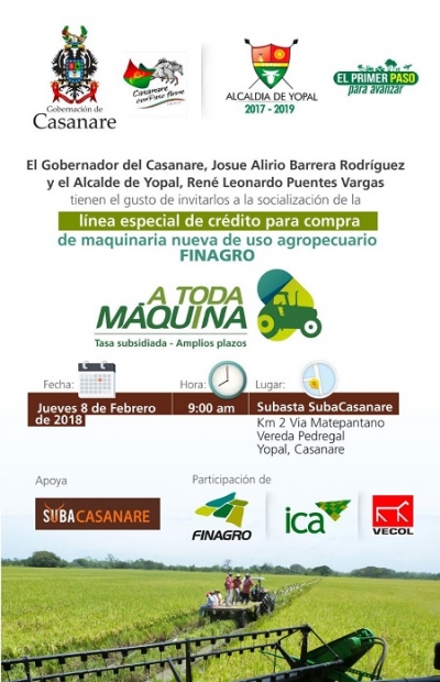 Hoy socialización de línea especial de crédito para compra de maquinaria agropecuaria