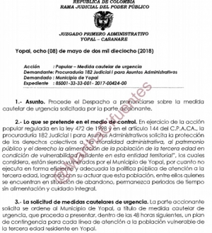 Ante negligencia de Alcaldía de Yopal, juez ordena iniciar procesos contractuales en pro de ancianos vulnerables