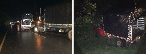 Tres vehículos de carga colisionaron esta madrugada en la Marginal del Llano