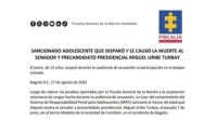 Adolescente de 15 años sancionado por homicidio del senador Miguel Uribe Turbay en Bogotá