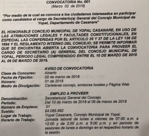 Concejo abre convocatoria para elección de Secretario General