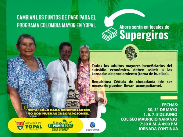 Hoy inicia toma de huellas para adultos mayores beneficiarios de subsidio económico en Yopal