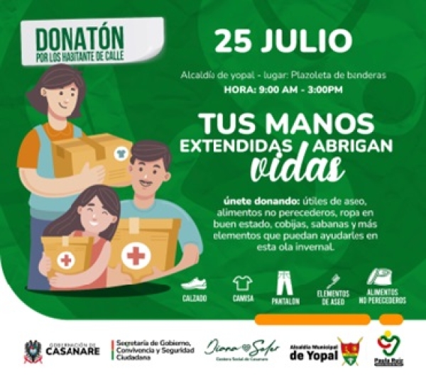 Gobernación y Alcaldía de Yopal convocan jornada solidaria para apoyar a habitantes en condición de calle