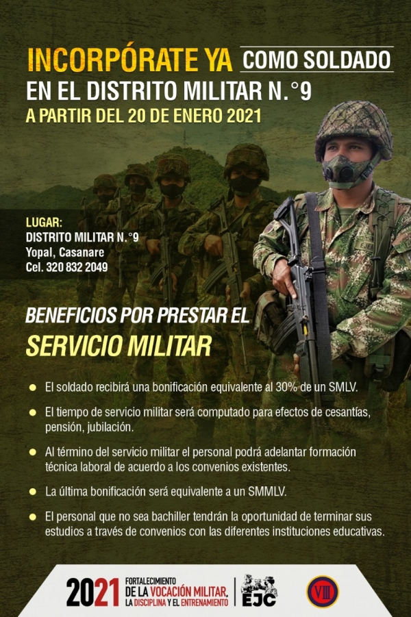 Ejército Nacional tiene abiertas las incorporaciones para el primer contingente del 2021