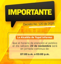 El próximo sábado la Alcaldía de Yopal atenderá en jornada continua