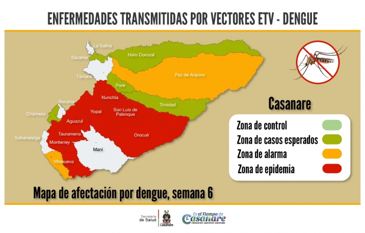 Casanare: dos municipios en alerta por casos de dengue. Siete más en epidemia.