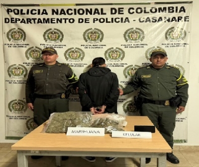 Policía captura a hombre con 733 gramos de marihuana en vía Barranca de Upía–Monterrey