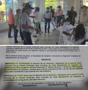 Suspenden elección de la Junta de Acción Comunal de la vereda Quebrada Seca de Yopal