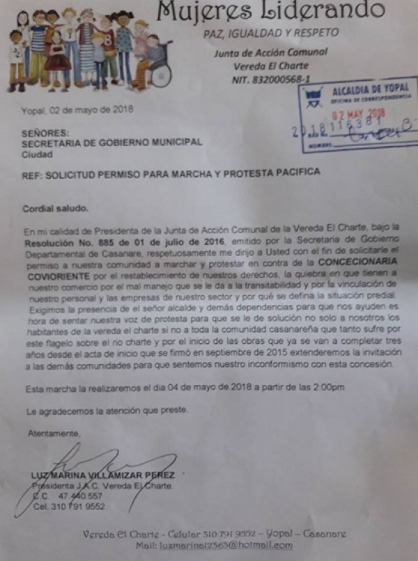 Mañana protesta pacífica contra Covioriente anuncian habitantes del Charte