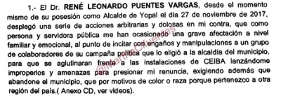 Exgerente de Ceiba acusa a alcalde de Yopal de abuso de poder y acoso laboral