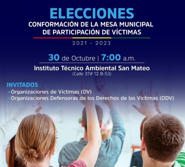 El sábado 30 de octubre se elige Mesa Municipal de Participación Efectiva de las Víctimas del conflicto armado de Yopal