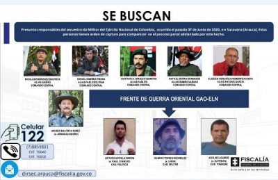 Ordenan captura del comando central del ELN por secuestro de suboficial del Ejército