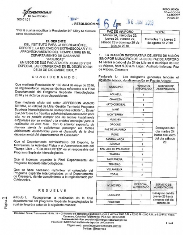 En Paz de Ariporo será la Fase Final Departamental Intercolegiados Supérate 2018