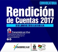 Mañana Indercas rinde cuentas de la vigencia 2017