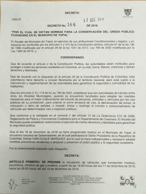 Prohibido los trasteos en Yopal por visita presidencial