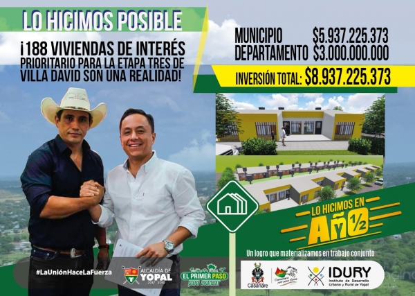 Construirán 188 viviendas en tercera etapa de Villa David en Yopal
