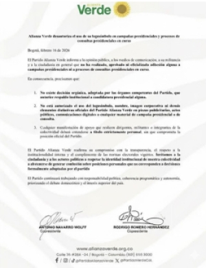 El Partido Alianza Verde desautoriza uso de su imagen en campañas presidenciales