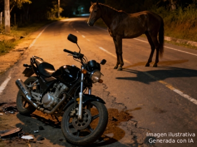 Motociclista resultó lesionada luego de colisionar contra un semoviente