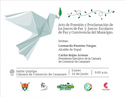 Hoy se posesionan Jueces de Paz y Jueces Escolares de Paz y Convivencia de Yopal