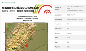 Tembló en el sur de Casanare