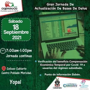 Jornada de actualización de bases de datos realiza este sábado en el corregimiento de Morichal de Yopal