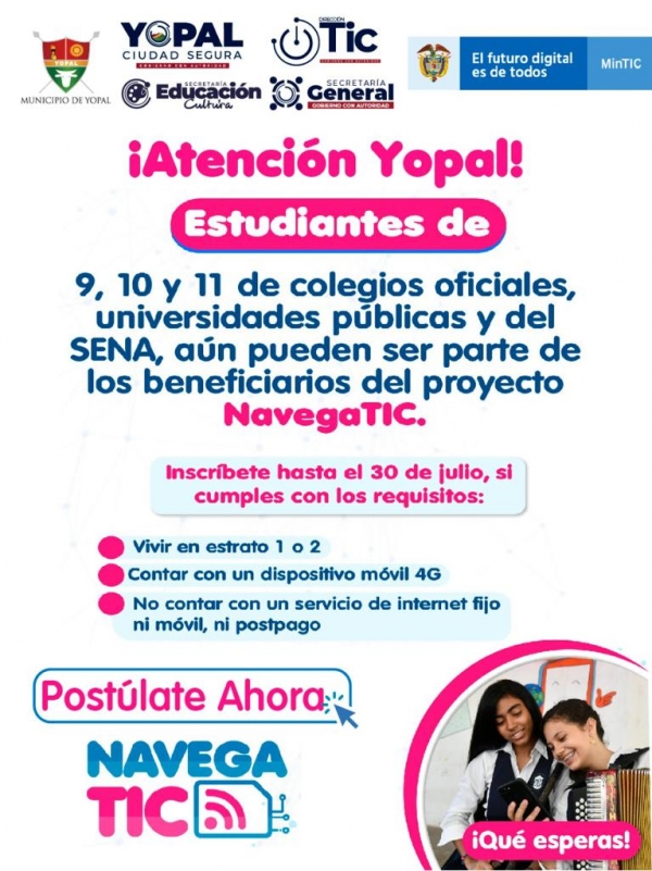 Estudiantes y emprendedoras de Yopal podrán acceder a datos y minutos totalmente gratuitos