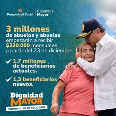 Tres millones de personas mayores empiezan a recibir bono pensional de 230.000 pesos