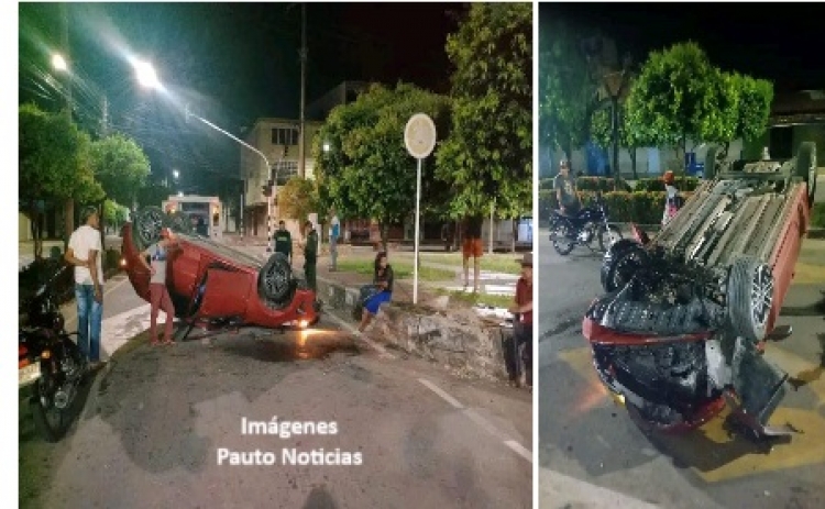 Siniestro vial en Paz de Ariporo: Automóvil se estrelló contra el sardinel y terminó volcado en la vía