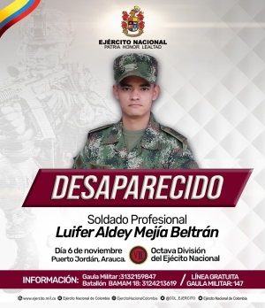 Ejército reporta la desaparición de otro soldado profesional en Arauca