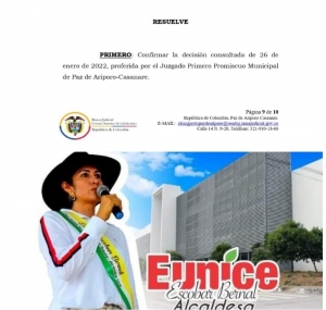 Juez ordena tres días de arresto para la alcaldesa de Paz de Ariporo, Eunice Escobar por desacato