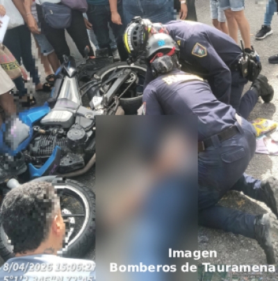 Colisión de dos motociclistas en el centro de Tauramena deja una persona lesionada
