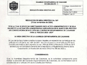 Asamblea de Casanare anuló convocatoria para elección de contralor departamental