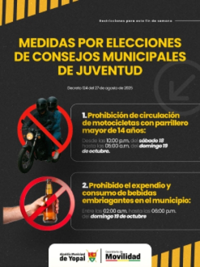 Ley seca y restricciones viales en Yopal durante los comicios del consejo municipal de juventudes