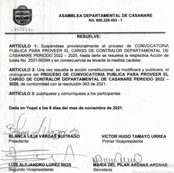 Así va el concurso de elección de Contralor de Casanare 2022- 2025