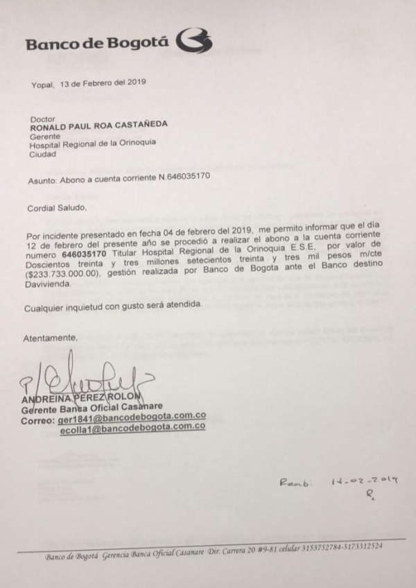 Banco de Bogotá devolvió dinero movido por hackers de la cuenta del Hospital Regional