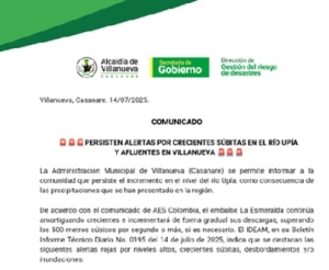 Continúa alerta por crecientes súbitas en río Upía