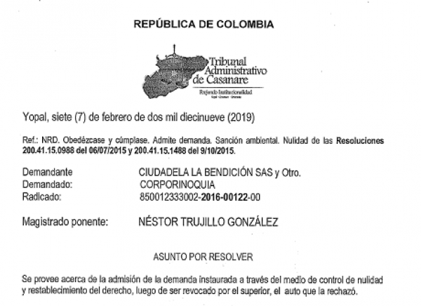JJ Torres pretende que Corporinoquia reverse multa ambiental por La Bendición