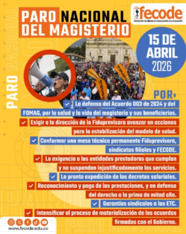 Fecode convocó a paro nacional del magisterio el 15 de abril