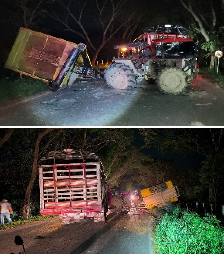 Choque entre un camión y maquinaria agrícola generó un largo trancón en la Marginal del Llano