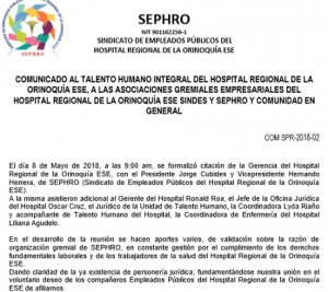 Explota conflicto laboral en el Hospital Regional de la Orinoquia