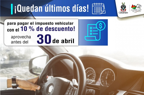 30 de abril vence pago del impuesto vehicular con el 10% de descuento