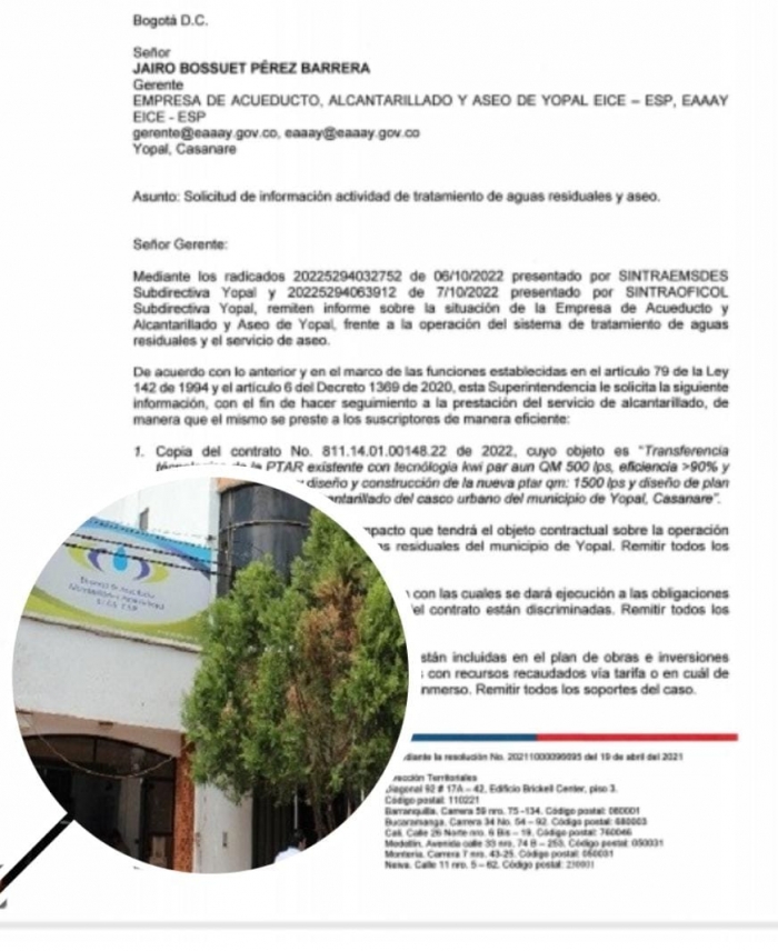 Superservicios instó a la EAAAY para que allegue información sobre contratación por más de 320 mil millones de pesos