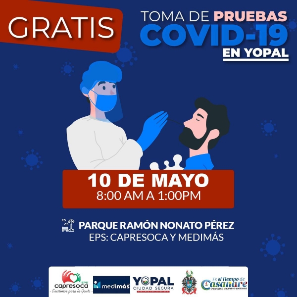 Hoy jornada gratuita de toma de pruebas Covid-19 en el parque Ramón Nonato Pérez en Yopal