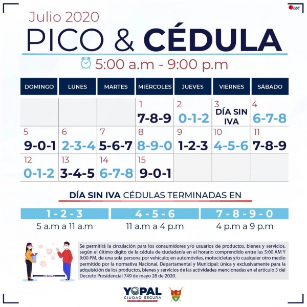 Nuevo Pico y Cédula para Yopal hasta el 15 de julio