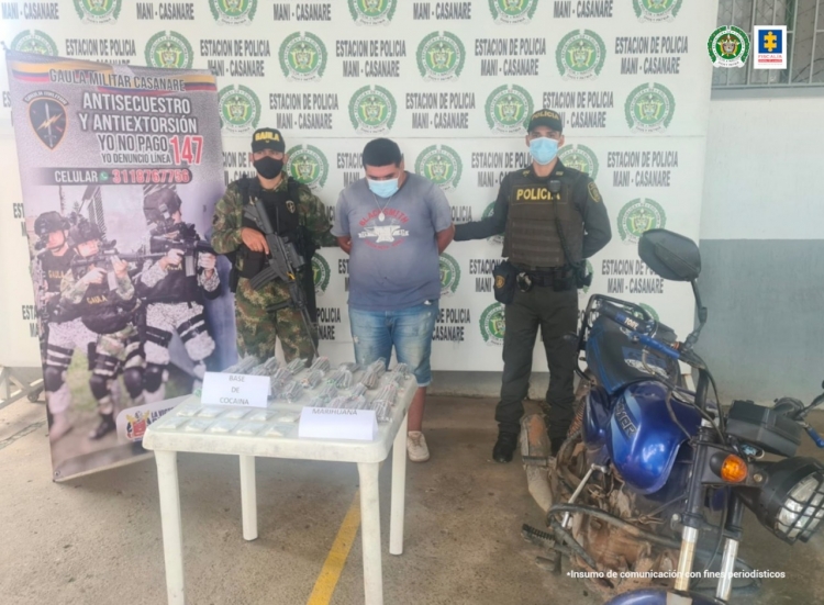 Cárcel para hombre que, al parecer, transportaba en una motocicleta, 500 cigarrillos de marihuana y 95 gramos de cocaína en Maní Casanare