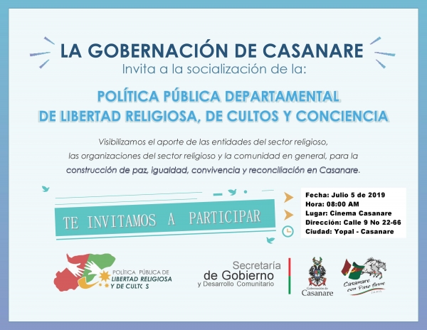 Presentarán la Política Pública de Libertad Religiosa, de Cultos y Conciencia en Casanare