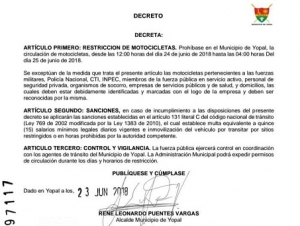 Se restringe circulación de motos hoy en Yopal