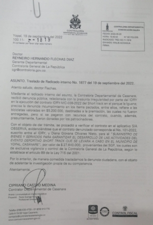 Contraloría se pronunció sobre contrato de bicicletas del IDRY